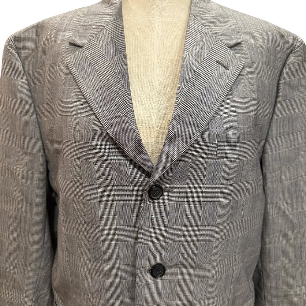 Prada Mens Plaid Blazer Jacket Gray Lightweight Tailored Luxury Size 40R - Picture 2 of 8